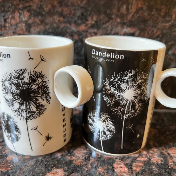 LOT OF 2 BLACK AND WHITE DANDELION POPULAR FASHION LOVE MUGS Mug Cup 4” Height - Picture 1 of 10